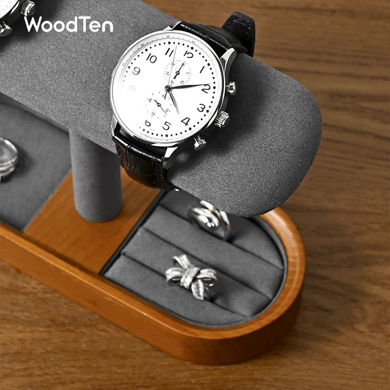 WoodTen Solid Wood Watches Display Stands Base Watch Necklace Bracelet Organizer Rack Bangle Scrunchie Headband Showcase Stands