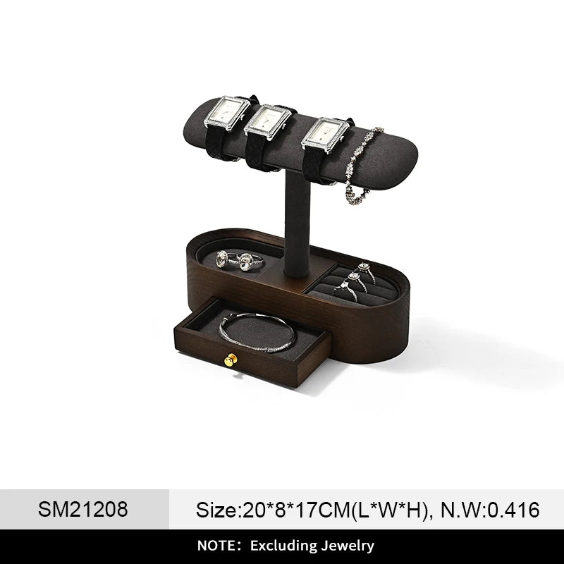 WoodTen Solid Wood Watches Display Stands Base Watch Necklace Bracelet Organizer Rack Bangle Scrunchie Headband Showcase Stands