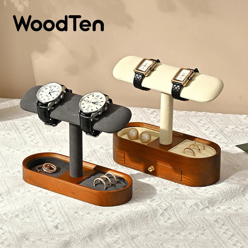 WoodTen Solid Wood Watches Display Stands Base Watch Necklace Bracelet Organizer Rack Bangle Scrunchie Headband Showcase Stands