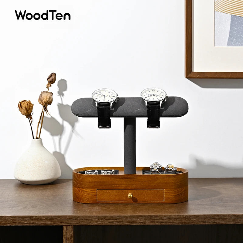 WoodTen Solid Wood Watches Display Stands Base Watch Necklace Bracelet Organizer Rack Bangle Scrunchie Headband Showcase Stands
