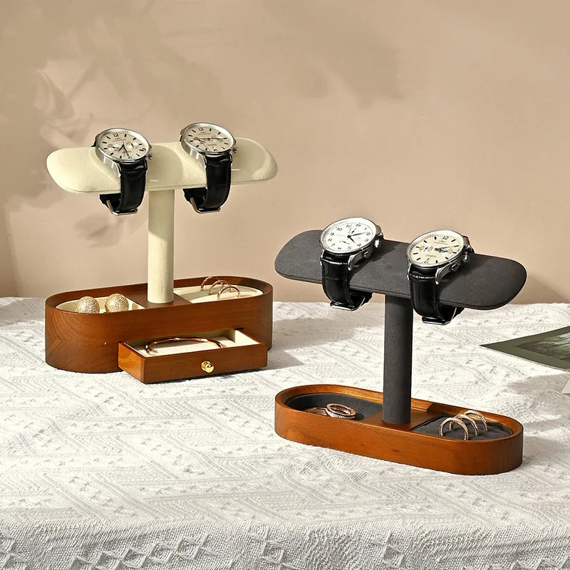 WoodTen Solid Wood Watches Display Stands Base Watch Necklace Bracelet Organizer Rack Bangle Scrunchie Headband Showcase Stands