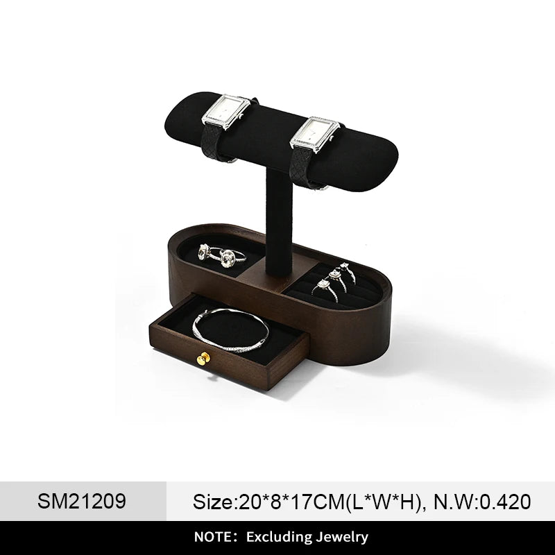 WoodTen Solid Wood Watches Display Stands Base Watch Necklace Bracelet Organizer Rack Bangle Scrunchie Headband Showcase Stands