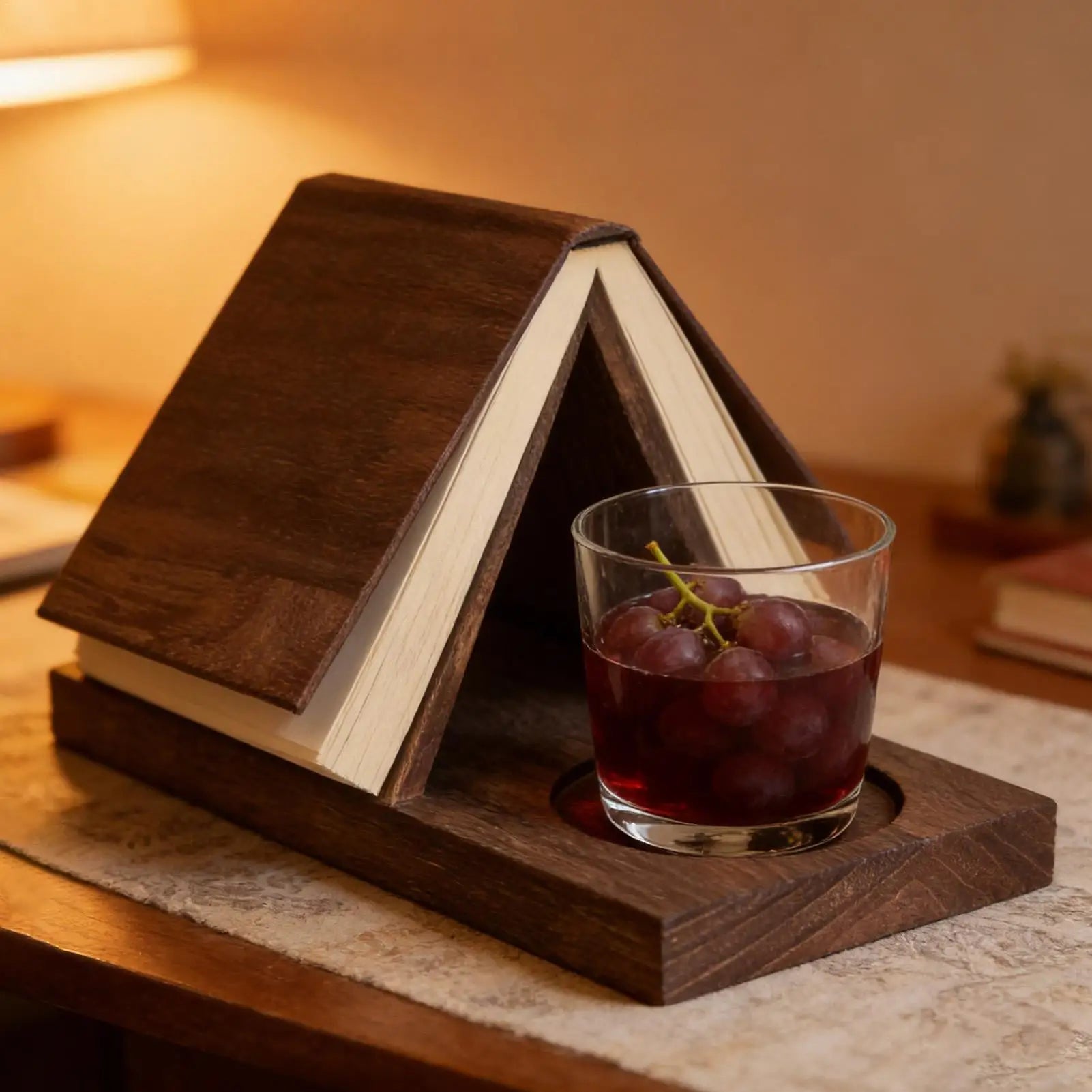Wood Book Stand Wooden Page Rest Book Rest for Reading with Cup Holder for Bedside Nightstand Desktop Study Library Home Decor
